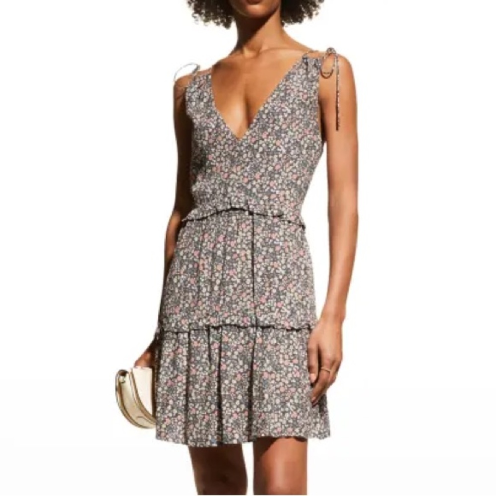 Rails Black Vintage Floral Short Flowy Tie Dress Size Small New!